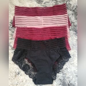 Lace Trim Panties Set - Black, Pink, Burgundy